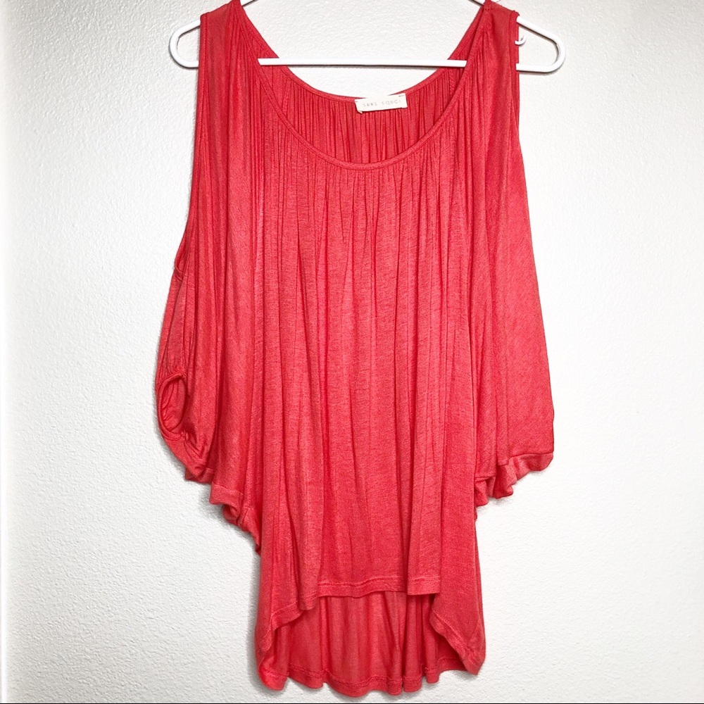 Sans Souci peekaboo shoulder coral top